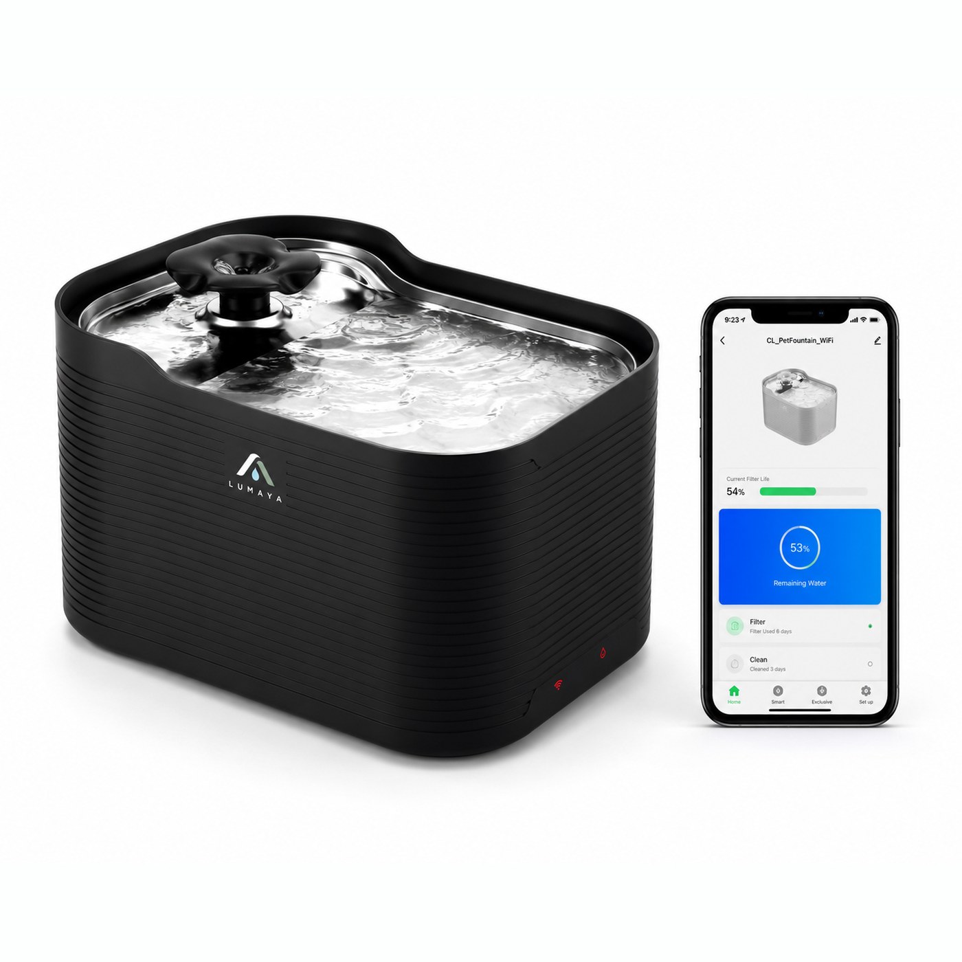 Fontaine à eau connectée Wi-Fi LUMAYA 2,5 L inox avec application mobile