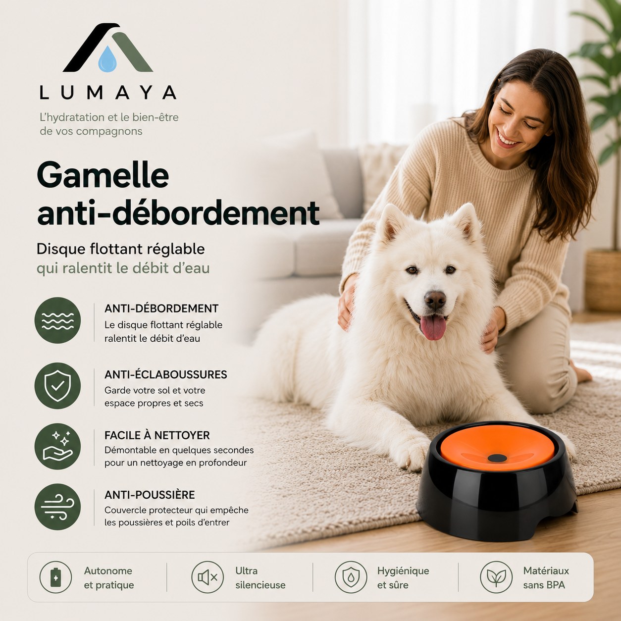 Infographie gamelle anti-éclaboussures LUMAYA