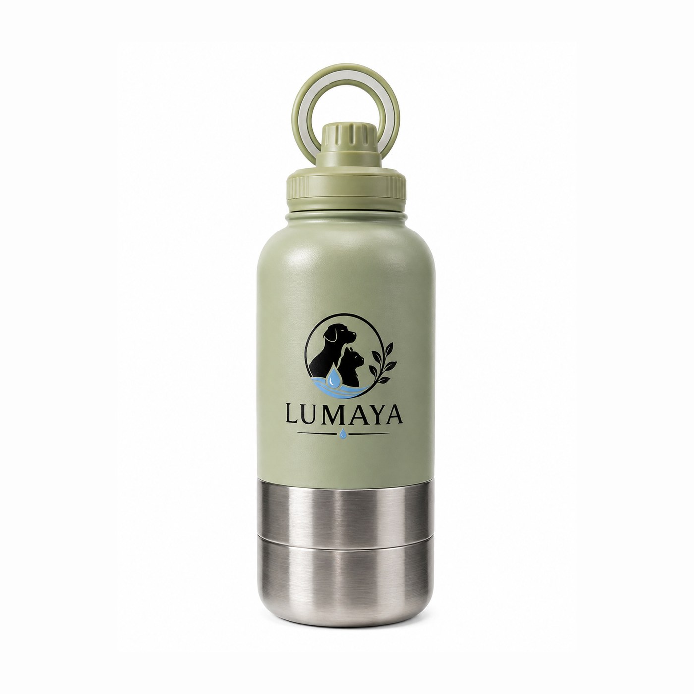 Gourde 3-en-1 LUMAYA vert sauge avec bec verseur et anneau de portage